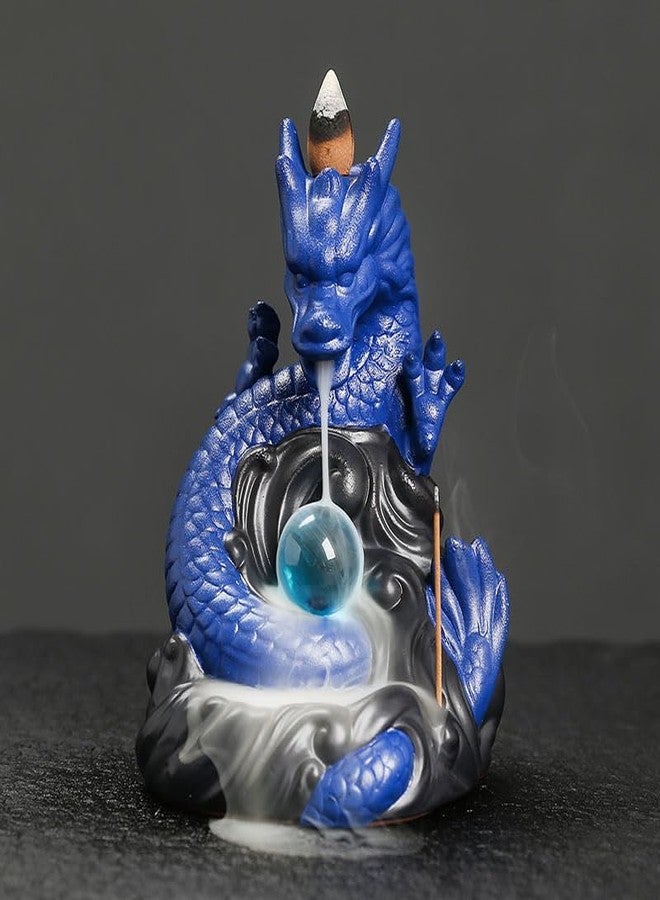 Simcat Dragon Waterfall Incense Burner,Backflow Incense Burner with 20 Incense Cones and 30 Incense Sticks，Ceramic Incense Cone Holder Used for Relaxation, Meditation, and Home Decoration (Blue) - Image 1